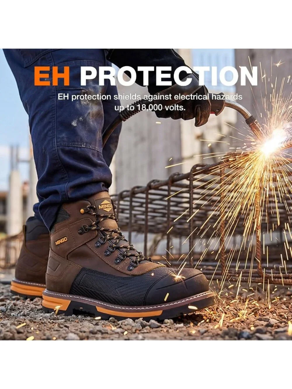 Men's Brown Breathable Shoes Low Heel High Top Steel Toe Non Slip Hiking Boot